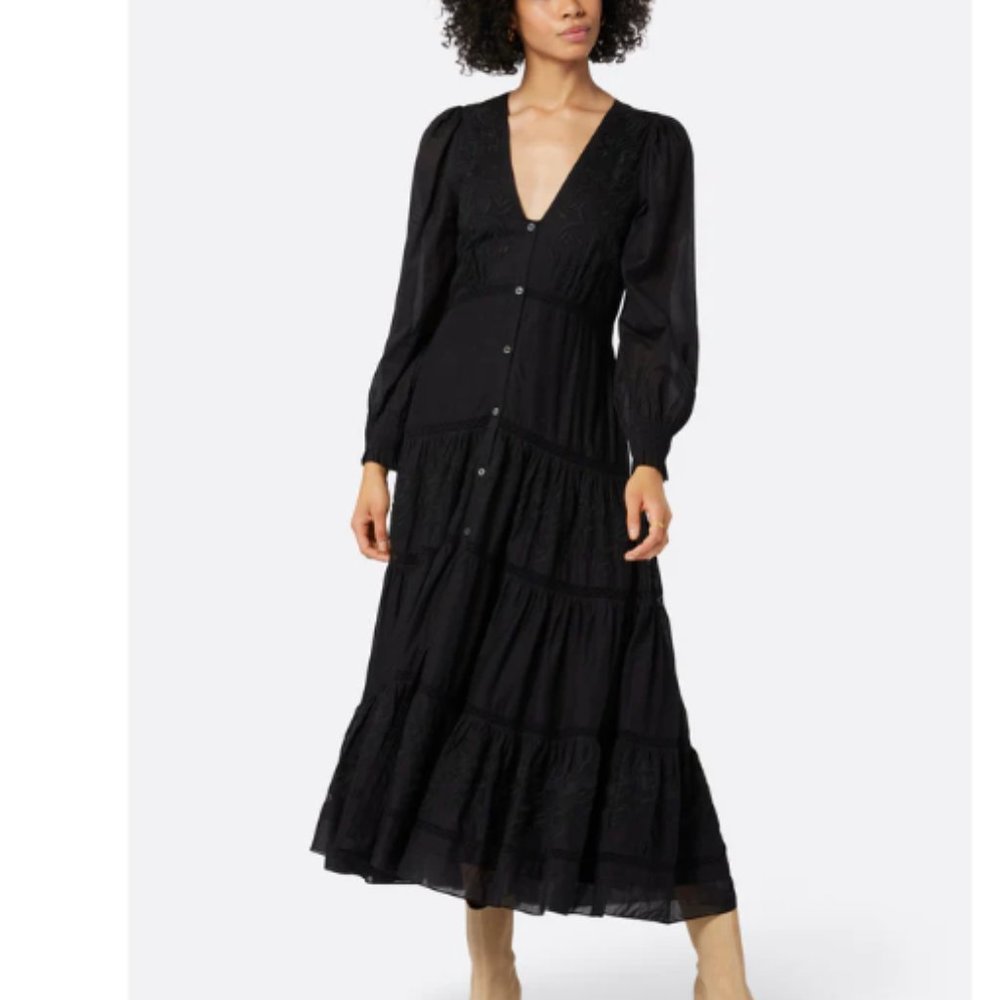 Joie NWT Black Embroidered Maxi MEREDINE MAXI COTTON DRESS Size 0